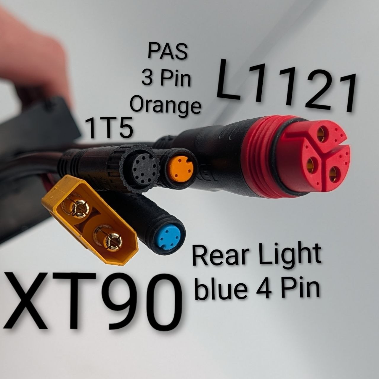 KT 45A Controller - XT90 battery connector, motor connector, 1T5 harness, PAS and light connections labelled
