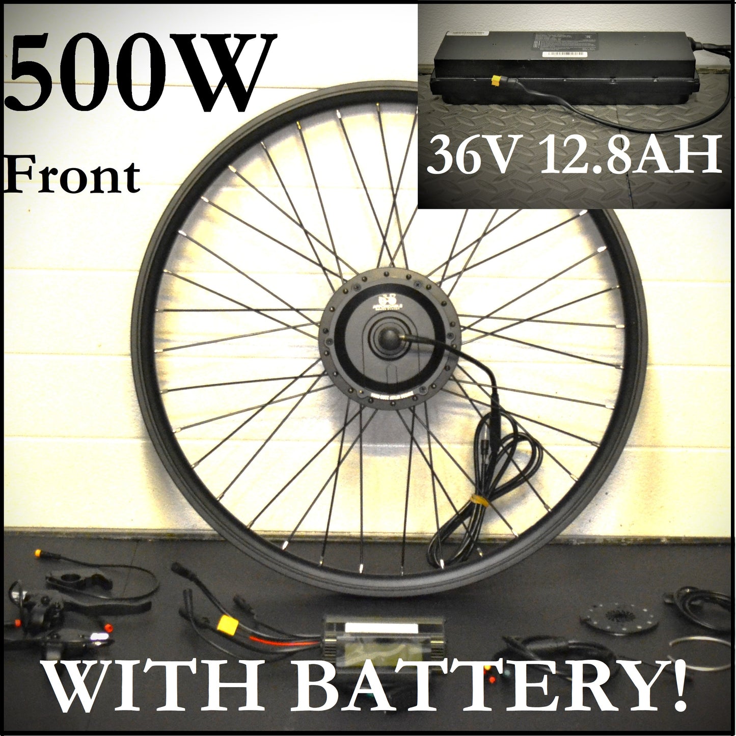 OUT OF STOCK - LOW COST Complete Conversion Kit! 36V 500W Front Wheel w Battery